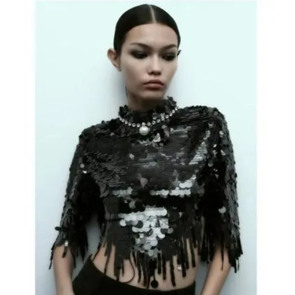 Zara Black Sequin Cape